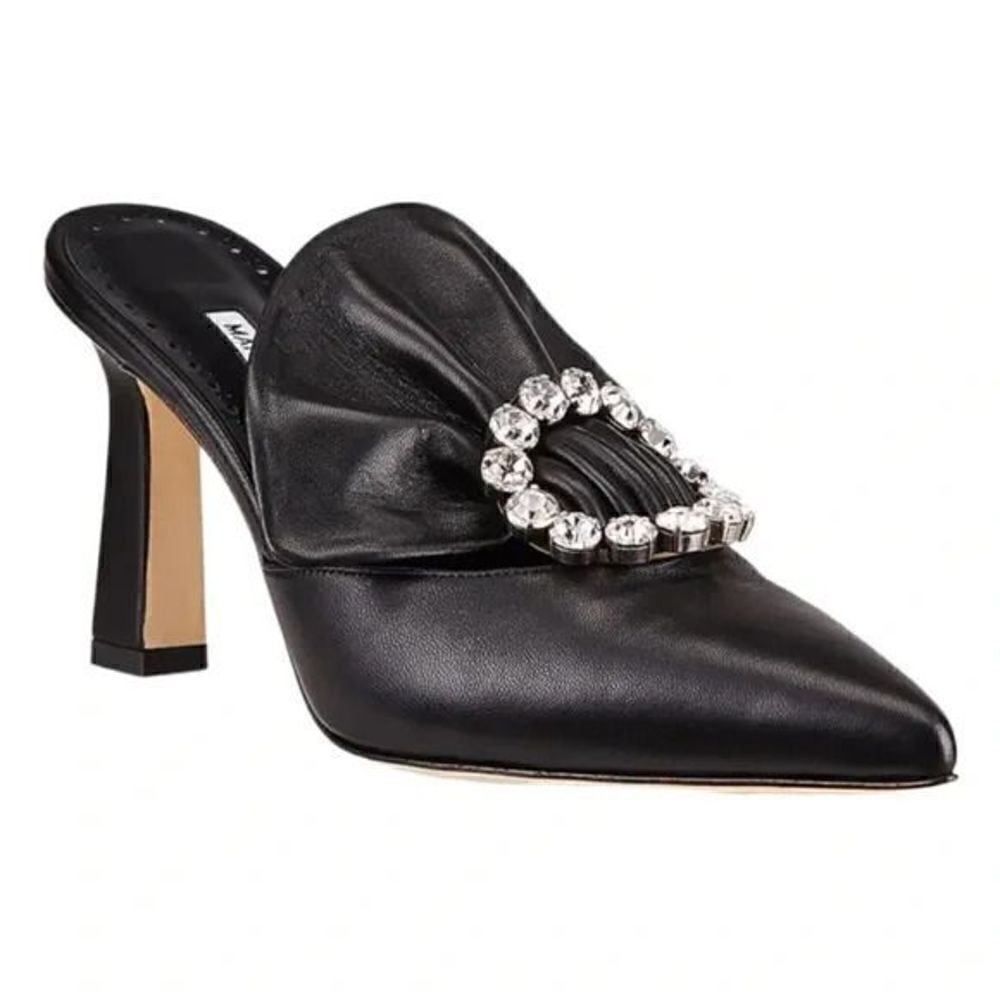 Manolo Blahnik Capitana Leather Buckle Mules Black 36 NEW - Picture 13 of 14